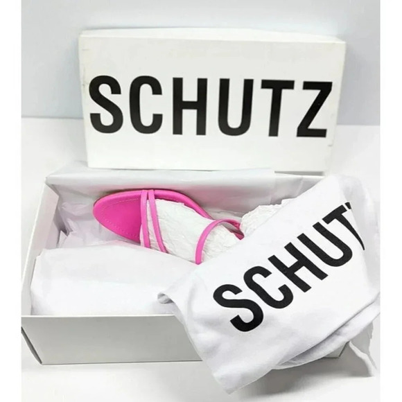 Schutz Women\'s Evenise Neon Pink Kitten Heel Sandals Size 8 B (MSRP $160)